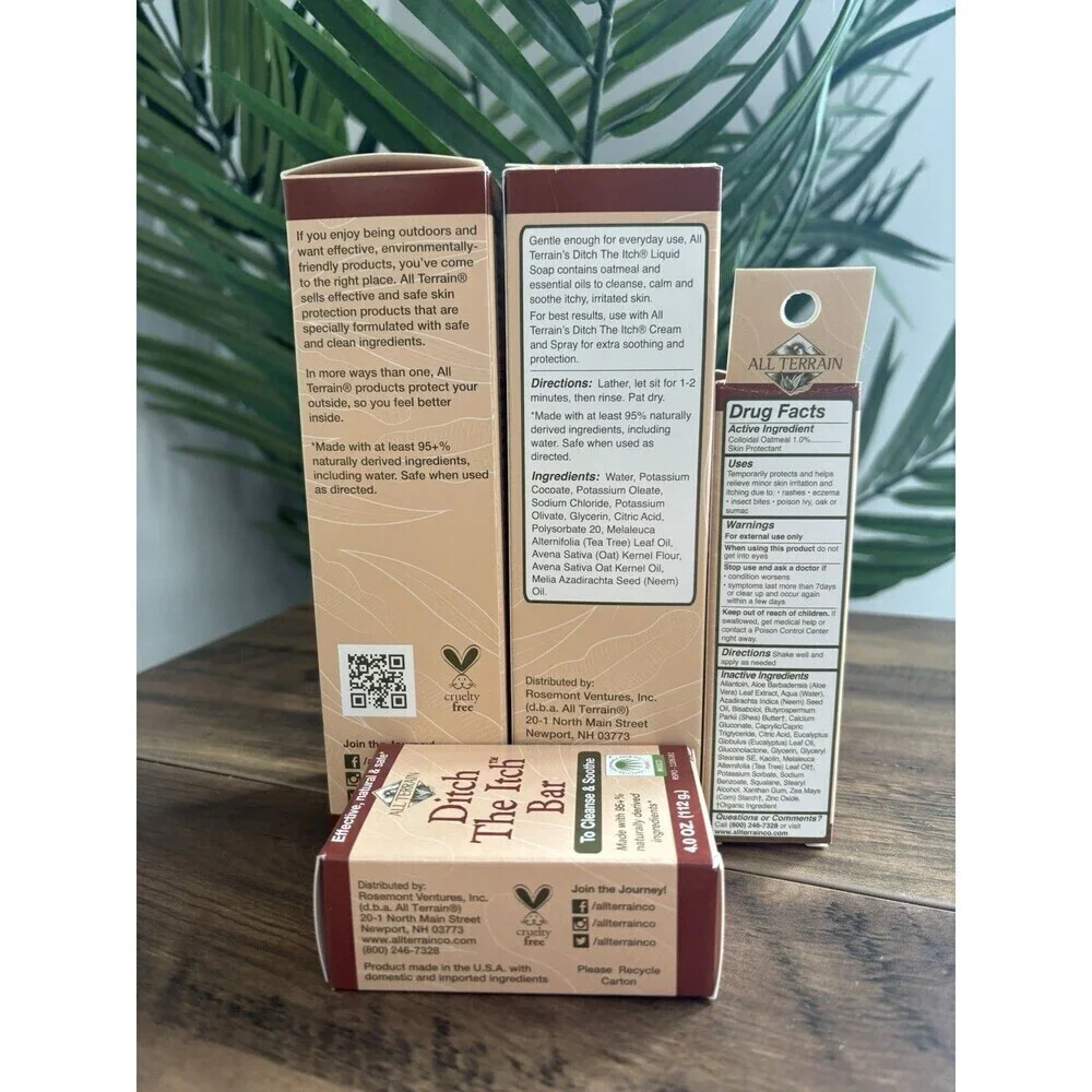 New Lot Of All Terrain Ditch The Itch Liquid Soap, Itch Spray And Bar Soap